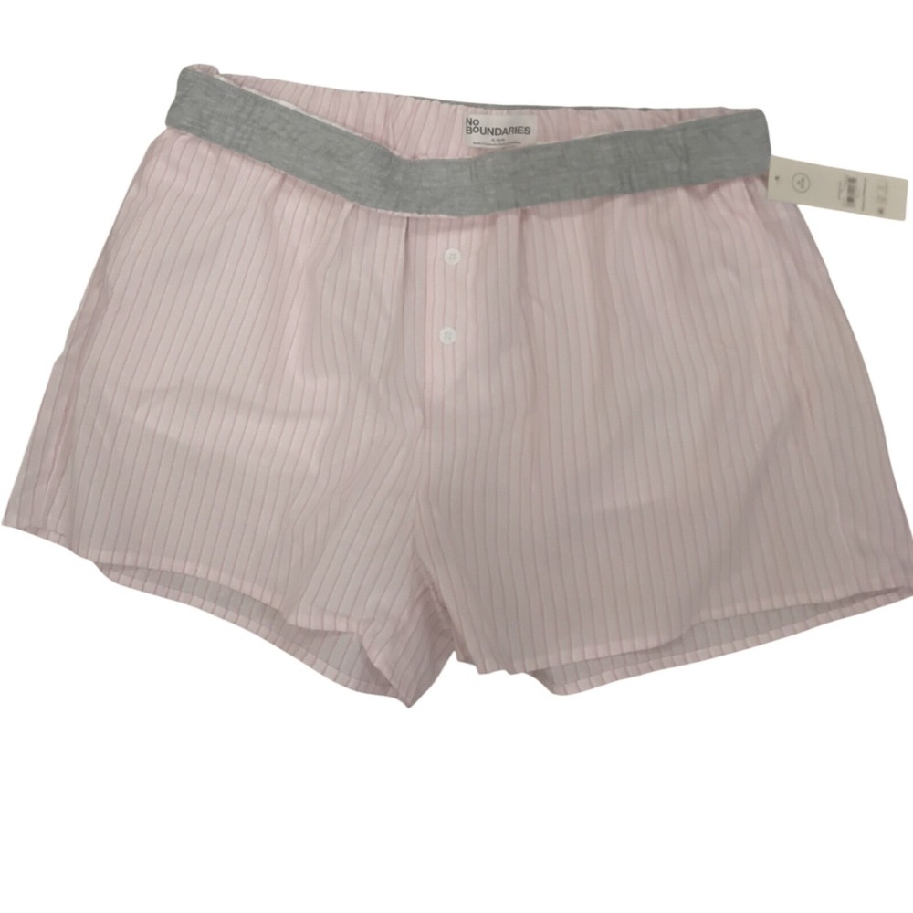 No Boundaries Womens Pink Pinstripe Boxer Shorts Grey Waistband XL 16-18 NWT